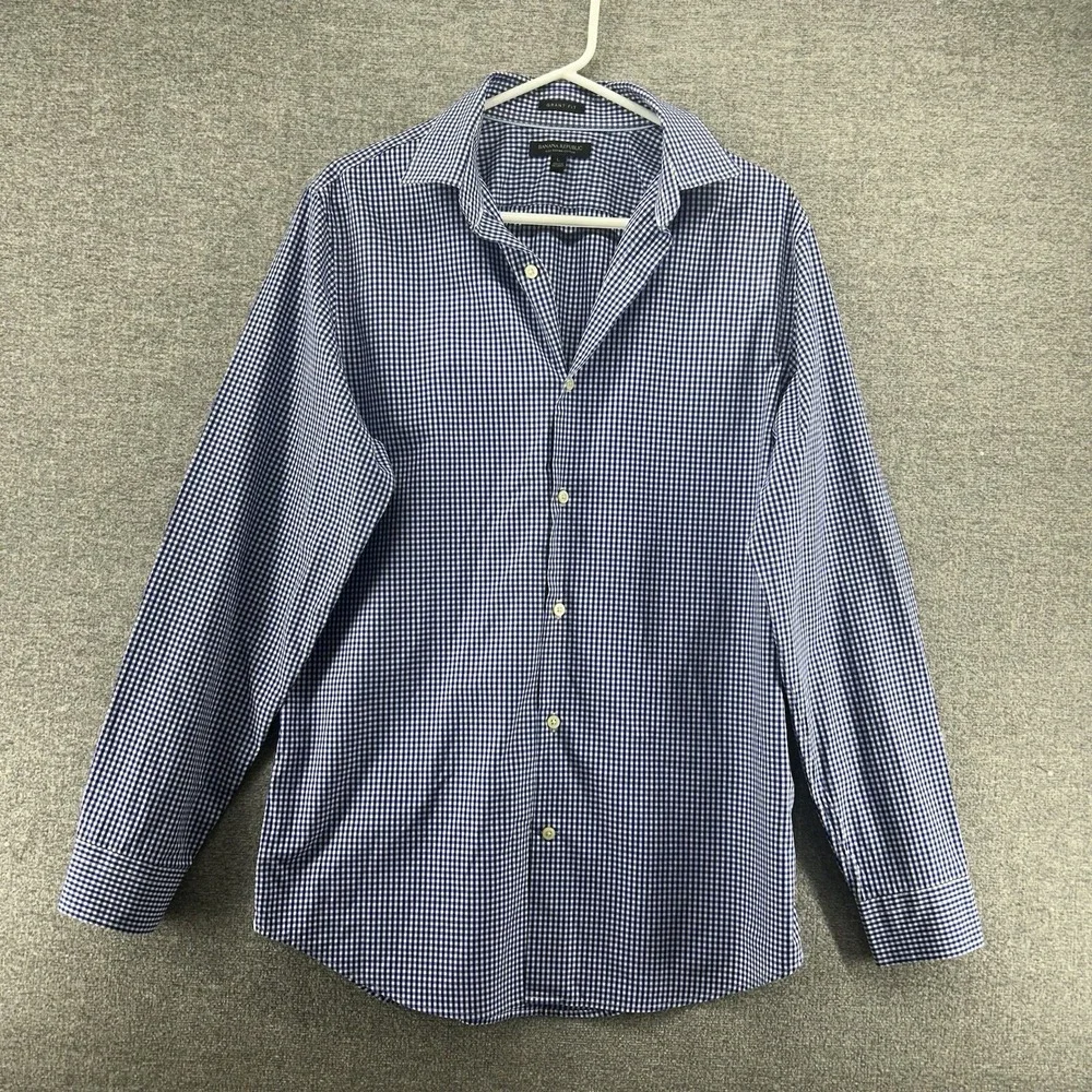 Banana Republc Shirt Men Large Grant Fit Long Sleeve Supima Cotton Check‎ Blue